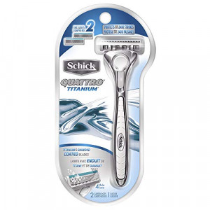 Schick Quattro Razor & Cartridges, Titanium Coated Blades, 1 Razor, 2 Cartridges , Packaging May Vary