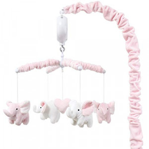 The Peanutshell Pink Elephant Musical Crib Mobile for Baby Girls | Digital Music Box with 12 lullabies