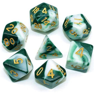 HD Dice Green White DND Marble Polyhedral Dice Set Fit Dungeons and Dragons(D&D) RPG Pathfinder Role Playing Games Dice (Green White)