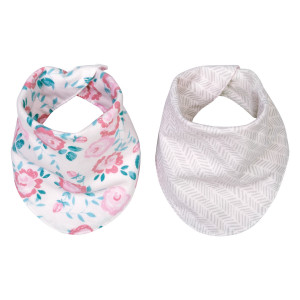 Pink Floral 2 Pack Reversible Flannel Bandana Bib Set