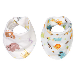 Jungle 2 Pack Reversible Flannel Bandana Bib Set