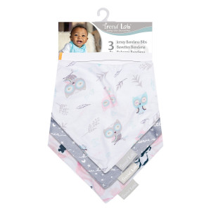 Owl and Flowers 3 Pack Jersey Bandana Bib Set