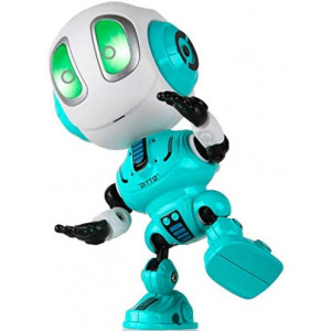 Force1 Ditto Mini Voice Changer Robot Toy for Kids - Talking Robot Voice Recorder Desk Toy with LED Eyes, Posable Metal Body, and 3 Pre-Installed Toy Robot Batteries (Blue)