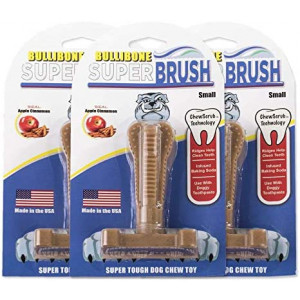 Bullibone SuperBrush: Dog Teeth Cleaning Brushing Toothbrush Stick - Long Lasting Nylon Apple Cinnamon Chew Toy for Oral Care and Dental Health