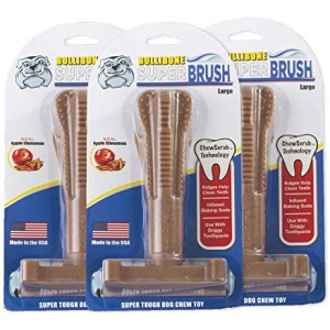 Bullibone SuperBrush: Dog Teeth Cleaning Brushing Toothbrush Stick - Long Lasting Nylon Apple Cinnamon Chew Toy for Oral Care and Dental Health