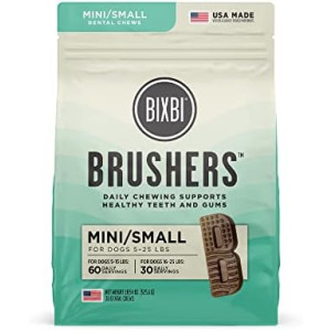 BIXBI Natural Dog Dental Care Chews Oral Health Dog Treats, for Mini/Small Size Dogs, 30 Treat Pack