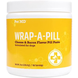 Pet MD Wrap A Pill Cheese & Bacon Flavor Pill Paste for Dogs - Make a Pocket or Pouch to Hide Pills & Medication - 8 oz