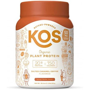 KOS Coffee Protein Powder - Salted Caramel Coffee Vegan Protein Powder - Keto, Organic, Dairy Free - 1.2 Pounds