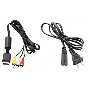 AC Power Supply + Audio Video RCA AV Cable Adapter Cord To External TV Screen Monitor For Sony Playstation 1 2 3 PS1 PS2 PS3 PSX Original FAT Gaming Systems Console Bundle Set Accessory