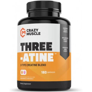 Creatine Monohydrate Capsules by Crazy Muscle - Easy to Swallow - High Absorption - Keto Friendly Three-Atine Blend for Muscle Endurance Growth and Repair - 5g of Creatine per Serving (30 Days)