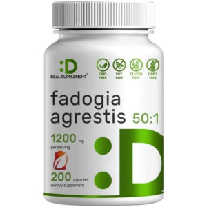 Fadogia Agrestis Extract 1200mg Per Serving, 200 Capsules - Third Party Tested - Ultra Strength 50:1 Extract from Root, Plant Based, Highly Purified and Bioavailable, Gluten Free, Non-GMO