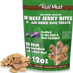 Real Meat Dog Treats - Two 12oz Bag of Bite-Sized Air-Dried Beef Jerky for Dogs - Grain-Free Jerky Dog Treats with 95% Human-Grade, Free-Range, Grass Fed Beef - All-Natural High Protein Dog Treats