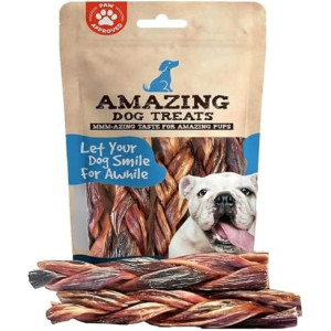 Amazing Dog Treats - 6 Inch Extra Thick Braided Gullet Stick (4 Pc/Pack) - Dog Jerky Treats - Beef Esophagus -Gullet Sticks for Dogs - Braided Gullet Sticks Dog Chews - Beef Esophagus Dog Treats