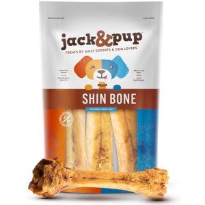Jack&Pup Roasted Meaty Beef Shin Bone Dog Treats – 8-11” Long Lasting All Natural Gourmet & Healthy Dog Bone Treat Chews – Savory Smoked Beef Flavor (3 Pack)