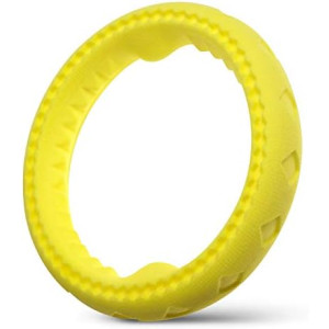 Dog Chewing Ring - Soft Rubber Ring Dental Chewing Teething Biting Chasing Training Toy for Small and Medium Dog Puppy - 7", Yellow