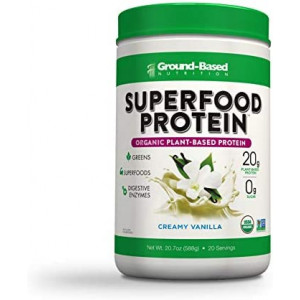 Superfood Protein, Plant-Based Protein Powder – Superfood + Greens for Immune Support – Lean, Organic, Vegan, Keto, Paleo, Lactose-Free, No Sugar, Low Calorie Protein Powder, Non-GMO, Gluten Free (20 Servings, Creamy Vanilla)