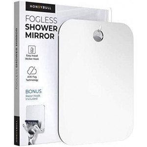 HONEYBULL Shower Mirror Fogless for Shaving - (Large 8x10in) Flat Anti Fog Mirror with Razor Holder for Shower, Mirrors, Shower Accessories, Bathroom Mirror, Bathroom Accessories, Holds Razors For Men