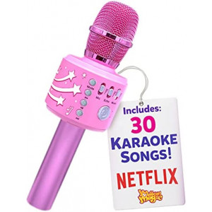 Move2Play Bluetooth Karaoke Microphone & MP3 Player - 30 Famous Song, Gift for Boys and Girls Age 3 4 5 6 7 8 Years Olds, All Pink