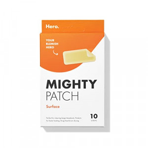 Mighty Patch Surface from Hero Cosmetics - Hydrocolloid Spot Patch for Body, Cheek, Forehead, and Chin, Vegan-friendly and Not Tested on Animals (10 Count)