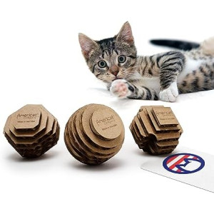 Cat Ball Toys by Americat – Made in USA – Safe Cardboard Cat Toys – for Interactive and Independent Play, Exercise & Stress Relief for All Breeds & Ages (Variety Pack of 3 Balls)