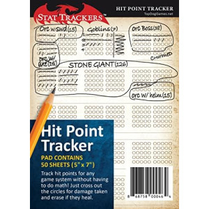 Hit Point Tracker Pad for RPGs, Like DND and Pathfinder, Plus War Games, Board Games, and CCGs to Easily Track Any Resource