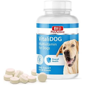 VitaliDOG Multivitamin for Dogs, Skin and Coat Supplement, Dog Prenatal Health Supplies, Vitamin A + E + B9 + B5 + H + Biotin + Amino Acids + Folic Acid for Dogs, 150 Chewable Tablets