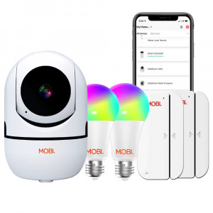 MOBI Smart Nursery Automation Kit, Smart LED Light Bulb, Smart Door & Window Sensor, Smart HD WiFi Camera