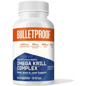 Bulletproof Omega Krill Complex, Triple Strength Essential Fats with EPA, DHA, GLA and Astaxanthin, 1560mg Omega-3s Per Serving, Lemon Flavored (120 Softgels)