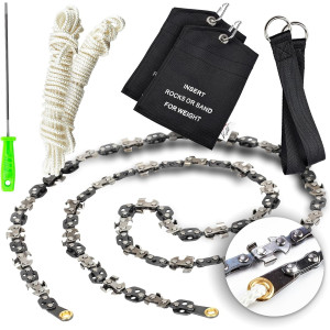 Kutir 48 Inch High Reach Tree Limb Hand Rope Chain Saw - Cuts Branches Easily, Blades on Both Sides so it Doesn't Matter How it Lands - Comes with Ropes, Throwing Weight Pouch Bag - Best for Camping