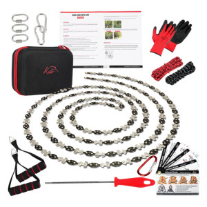 Kutir 48 Inch High Reach Tree Limb Hand Rope Chain Saw - Cuts Branches Easily, Blades on Both Sides so it Doesn't Matter How it Lands - Comes with Ropes, Throwing Weight Pouch Bag - Best for Camping