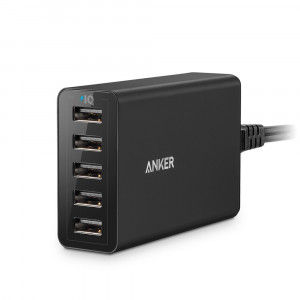 Anker PowerPort 5 (40W 5-Port USB Charging Hub) Multi-Port USB Charger for iPhone 6 / 6 Plus, iPad Air 2 / mini 3, Galaxy S6 / S6 Edge and More (Blac