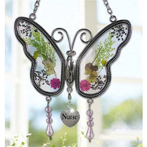 Banberry Designs Nurse Butterfly Suncatcher - Pressed Flower Wings - Gifts for Nurses - Nurse Practitioners - Nurse Gifts - Nurse Graduation Gifts