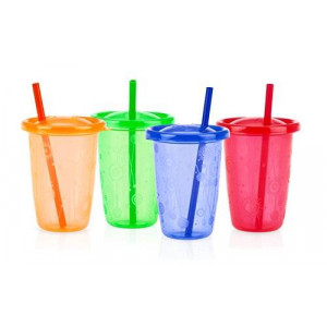 Nuby Stackable Wash or Toss Straw Cups, 4 Count