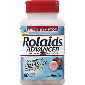 Rolaids Advanced Antacid Plus Anti Gas Tablets Mixed Berry, 60 Count