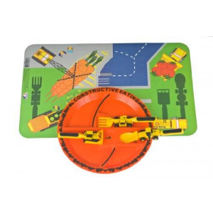 Constructive Eating Set of 3 Construction Utensils, Construction Plate and Construction Worksite Placemat