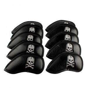 Craftsman Golf 10pcs Black Skull Thick Pu Synthetic Leather Golf Iron Head Covers Set Headcover Skull Fit All Brands Titleist, Callaway, Ping, Taylormade, Cobra, Nike, Etc.