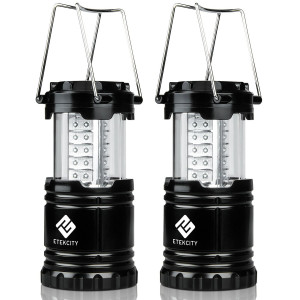Etekcity 2 Pack Portable Outdoor LED Camping Lantern Flashlights (Black, Collapsible)