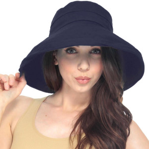Simplicity Women's Summer Solid Colored Cotton Bucket Hat with Big Fold-up Brim