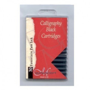 Manuscript Pen MC0401CB Fountain Pen Ink Calligraphy Cartridges, Black, 30-Pack