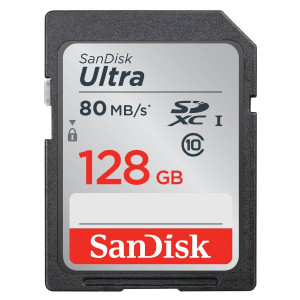 SanDisk 128GB Ultra UHS-I Class 10 SDXC Memory Card, Black, Standard Packaging (SDSDUNC-128G-GN6IN)