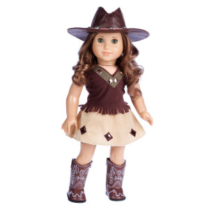 DreamWorld Collections Cowgirl - 4 piece outfit - cowgirl hat, skirt, top and cowgirl boots - 18 inch Doll Clothes (doll not included)