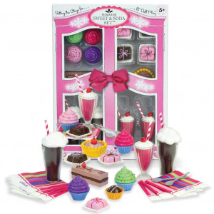 Complete 27 Pc Doll Accessory Food Set, 15 Sweet Treats and Spoons and Paper Napkins, 18 Inch Doll Pretend and Doll Accessory Play Set; Floats, Shakes, Cupcakes and More in Decorative Keepsake Box by Sophia's