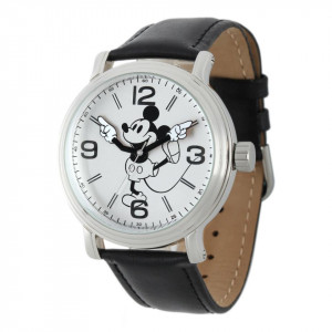 Disney Mickey Mouse Men's Vintage Watch with Black Leather Strap