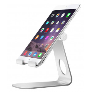 MoKo Tablet Stand, Universal 210 Degree Multi-Angle Rotatable Aluminum Smartphone Tablet Desktop Cradle Holder for iPad Pro 10.5/9.7/Mini, iPhone 8/8 Plus/7/7 Plus, iPhone X, Galaxy Note 8, Silver
