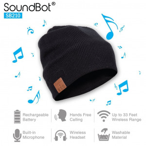 Soundbot SB210 HD Stereo Bluetooth 4.1 Wireless Smart Beanie Headset Musical Knit Headphone Speaker Hat Speakerphone Cap,built-in Mic (BLK)