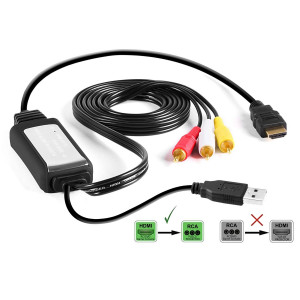 HDMI to RCA Cable – Hassle Free - Converts Digital HDMI signal to Analog RCA/AV – Works w/ TV/HDTV/XBOX 360/PC/DVD and More – All-In-One Converter Cable Saves You Money - HDMI to AV Converter