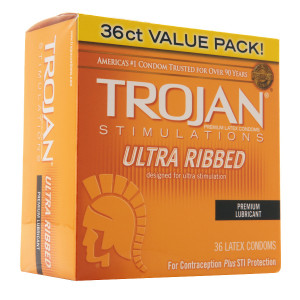 Trojan Ultra Ribbed Stimulations Premium Lubricant Latex Condoms