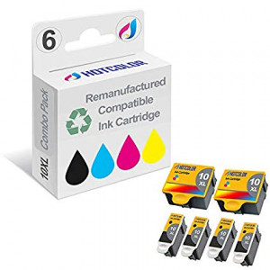 HOTCOLOR Compatible Ink Cartridge Replacements for Kodak #10XL Black Kodak #10 10XL Color (2 Color 4 Black) Work for Kodak 5100 5300 5500 3250 5250 ESP3 ESP5 ESP7 ESP9 Printer