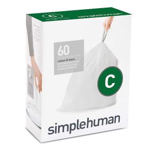 simplehuman Code C Custom Fit Liners, Drawstring Trash Bags, 10-12 Liter / 2.6-3.2 Gallon, 3 Refill Packs (60 Count)