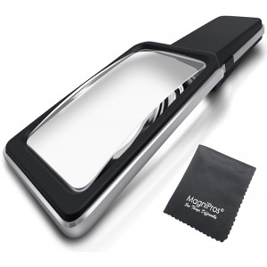 MagniPros 3X Large Wide Horizontal Handheld Magnifying Glass Reading Magnifier with 10 Ultra Bright Dimmable LED Lights- Large Viewing Area Ideal for Small Prints, Book, Newspaper, Maps, Low Vision